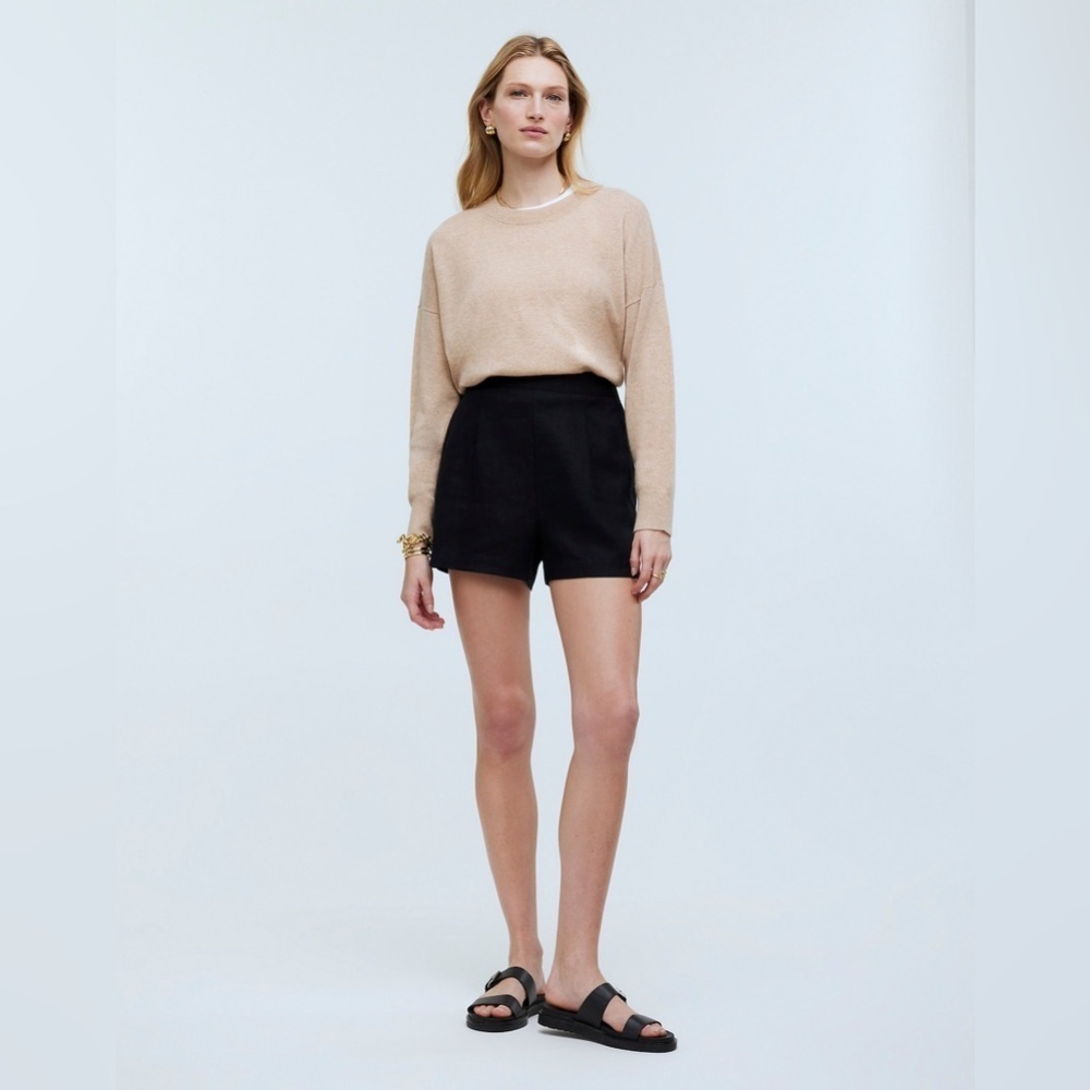 Madewell Women’s Clean Pull-On Shorts in 100% Linen NO929 Sz XXS In Black NWT